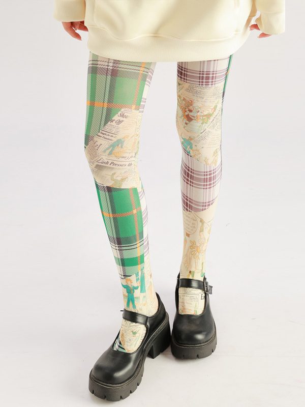 Quirky Plaid Newspaper Print Pantyhose - Funky Colorful Tights