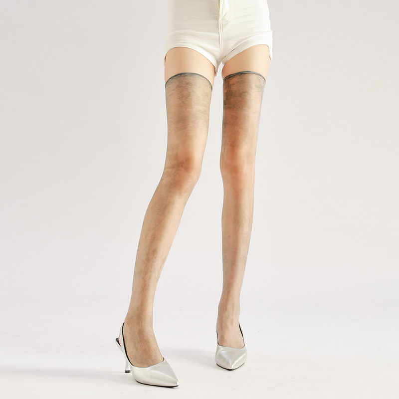 Gray Velvet Thigh High Socks - Glossy Sexy Over the Knee Hosiery