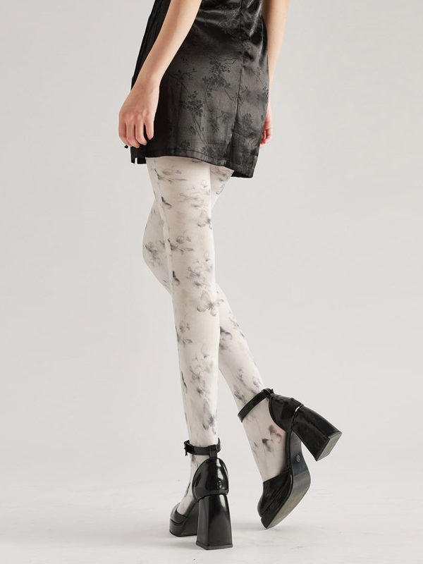 Gray Floral Pantyhose: Small Print Tights for Women
