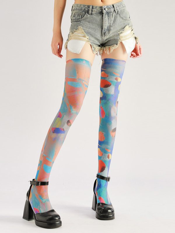 Pop Art Printed High-Top Pantyhose - Colorful Statement Tights