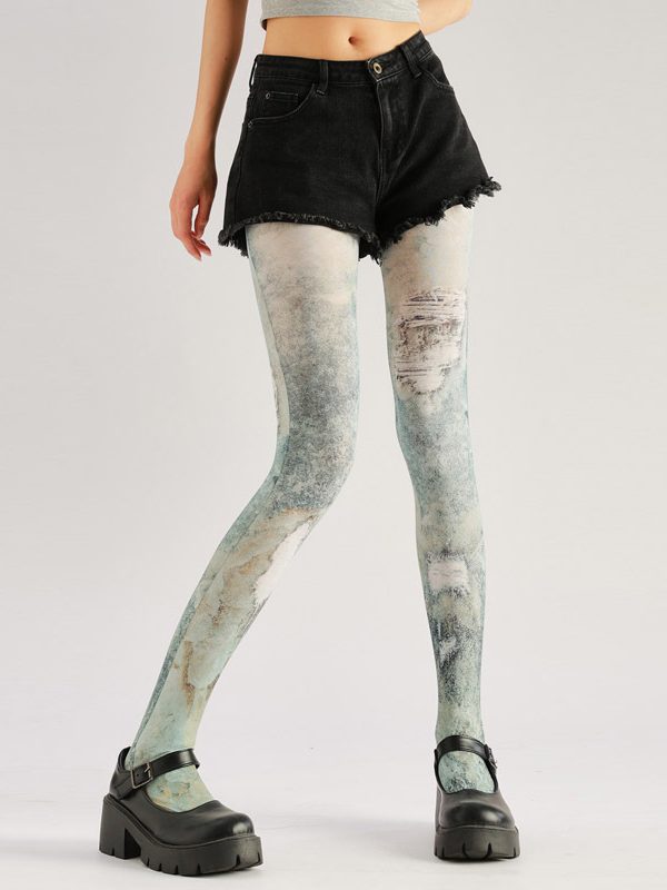 Ripped Denim Print Pantyhose - Art, Edgy & Fashionable