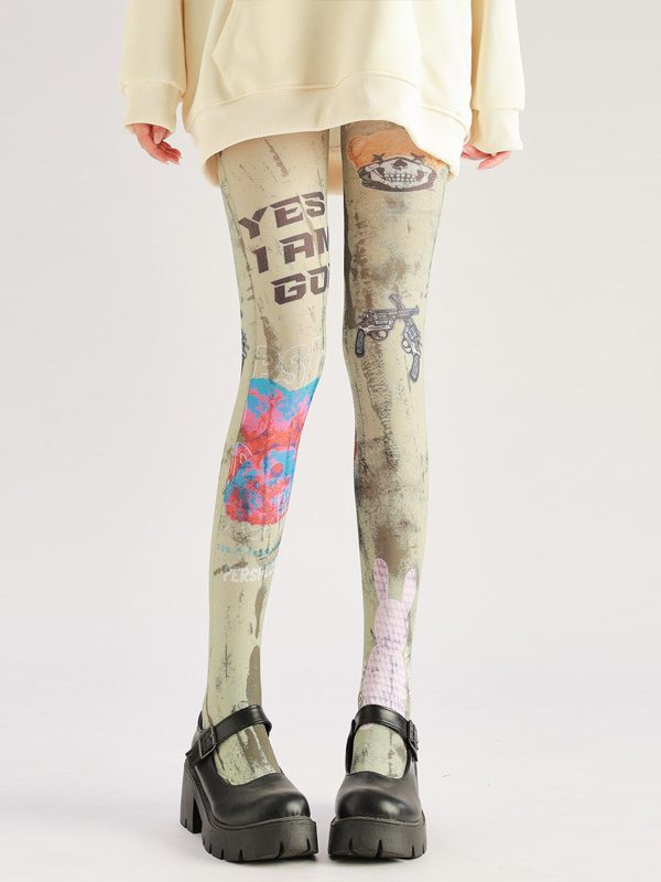 Graffiti Alphabet Pantyhose - Edgy Letter Print Tights