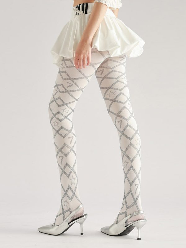 Chain Print Pantyhose: Geometric Patterned Stockings with Iron Chain Detail