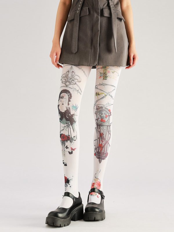 Dark Clockwork Pantyhose: Edgy Printed Stockings for Unique Style