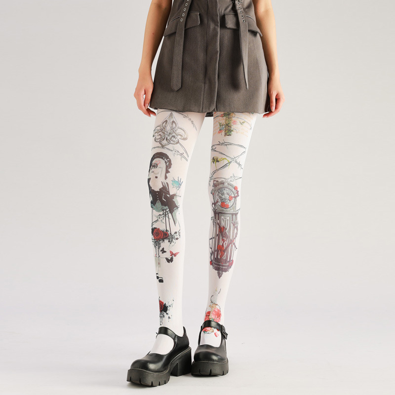 Dark Clockwork Pantyhose: Edgy Printed Stockings for Unique Style