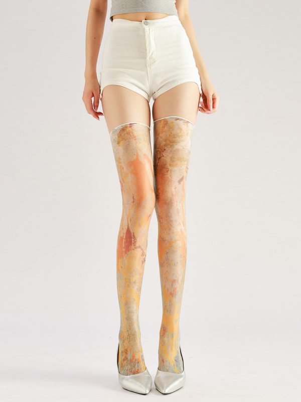 Yellow Color Block Thigh High Socks - Sexy Patterned Luxury Stockings