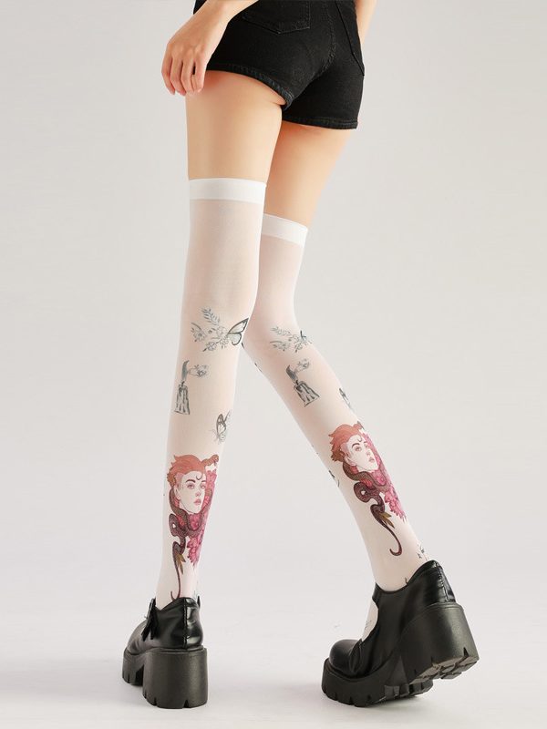 Hip Hop Avatar Thigh High Socks - Trendy Patterned Fashion Stockings