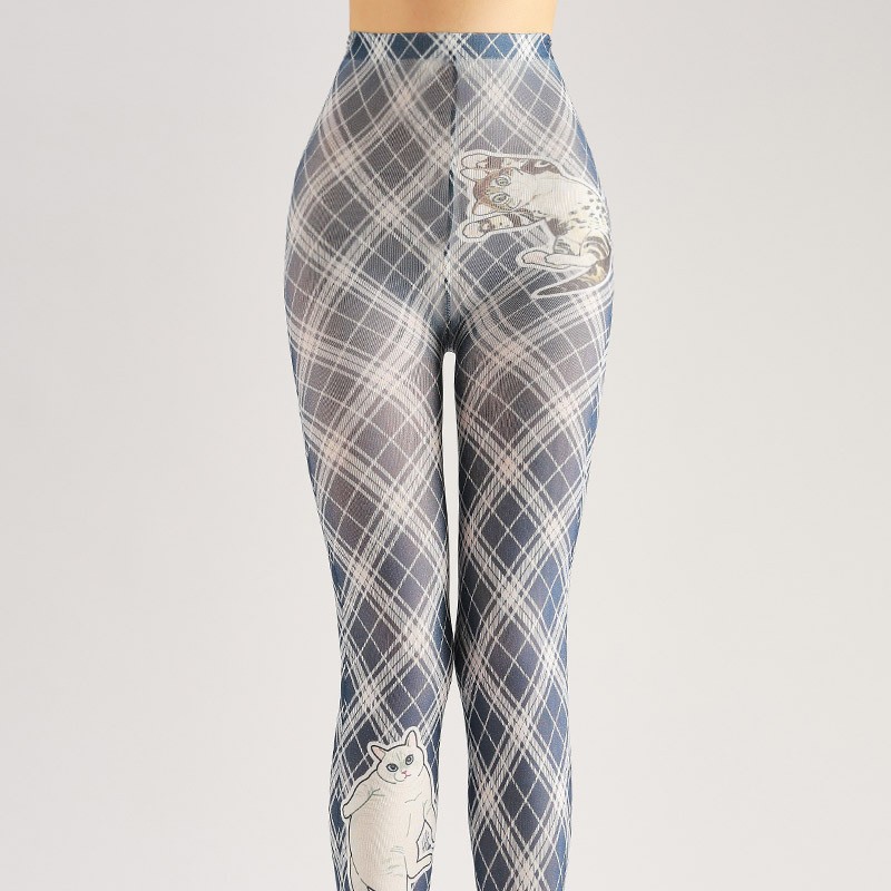 Diamond Lattice Cat Tights: Cute Women's Pantyhose - Image 2