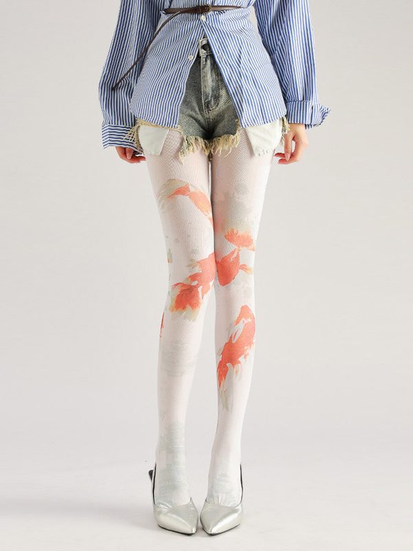 Goldfish building printing pantyhose Chinese style personalized patterns stockings