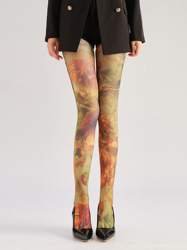 Mille-Fleurs Pantyhose: Artistic Floral Oil Painting Pattern Stockings