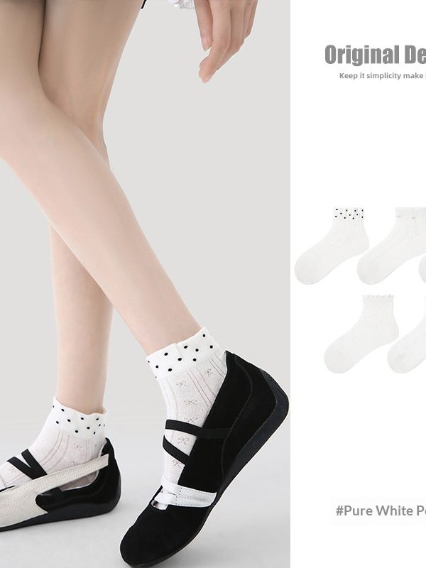R5027 Socks Spring/Summer Women's Pure White Poetry Casual Socks Women's Thin Ship Socks Cotton Breathable Mesh Socks Children