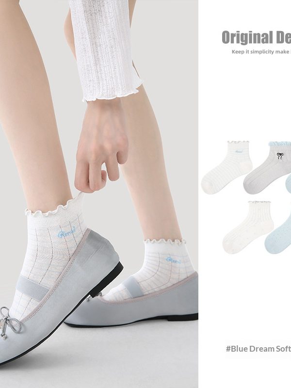R5026 Socks Spring/Summer Women's Blues Soft Dream Casual Socks Women's Thin Ship Socks Cotton Breathable Mesh Socks Children