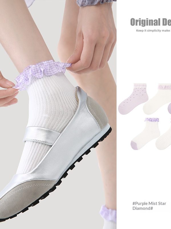 R5020 Socks Spring/Summer Women's Purple Mist Star Diamond Casual Socks Women's Thin Ship Socks Cotton Breathable Mesh Socks Children