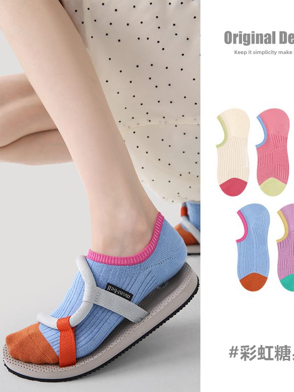 R5035 Socks Spring/Summer Women's Rainbow Candy Socks Women's Thin Casual Invisible Socks Breathable Mesh Socks Children