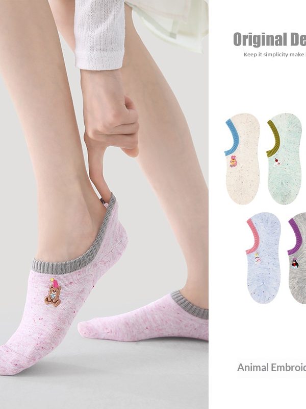 R5043 Socks Spring/Summer Women's Animal Embroidered Socks Women's Thin Casual Invisible Socks Breathable Mesh Socks Children