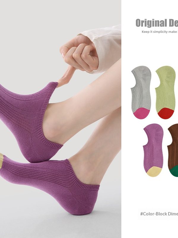 R5037 Socks Spring/Summer Women's Color Contrast Dimension Socks Women's Thin Casual Invisible Socks Breathable Mesh Socks Children