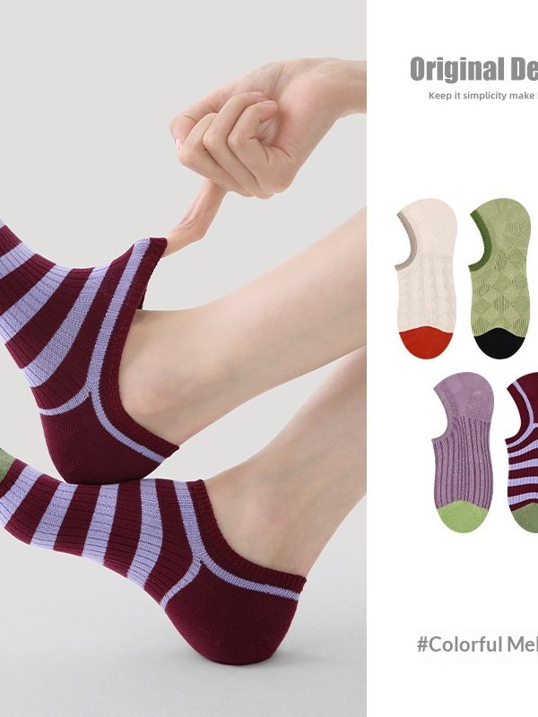 R5040 Socks Spring/Summer Women's Colorful Line Spectrum Socks Women's Thin Casual Invisible Socks Breathable Mesh Socks Children
